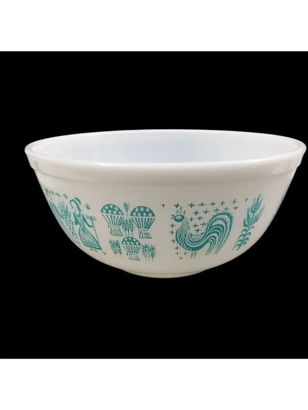 Vtg Pyrex 403 AMISH Butterprint Mixing Bowl 2.5 Quart White Turquoise Aqua MCM